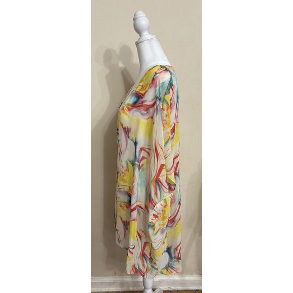 Alice + Olivia Dune Colorful Printed Silk-Cady Beach Swim Coverup Sheer One Size - Picture 8 of 11